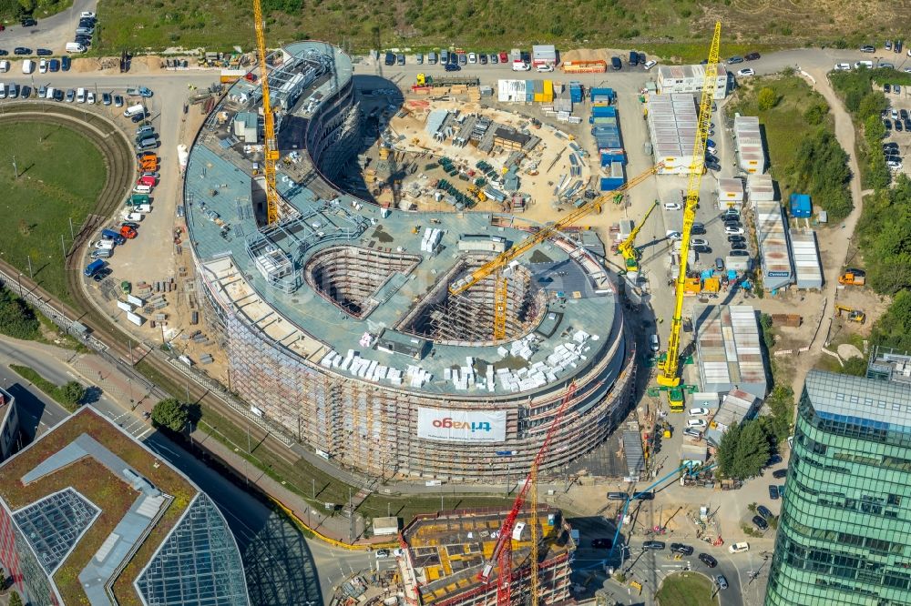 Düsseldorf aus der Vogelperspektive: Baustelle zum Neubau trivago- Zentrale an der Kesselstraße durch die Ed. Züblin AG im Ortsteil Medienhafen in Düsseldorf im Bundesland Nordrhein-Westfalen