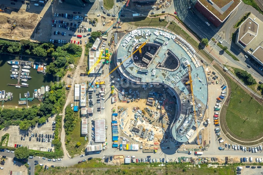 Düsseldorf aus der Vogelperspektive: Baustelle zum Neubau trivago- Zentrale an der Kesselstraße durch die Ed. Züblin AG im Ortsteil Medienhafen in Düsseldorf im Bundesland Nordrhein-Westfalen