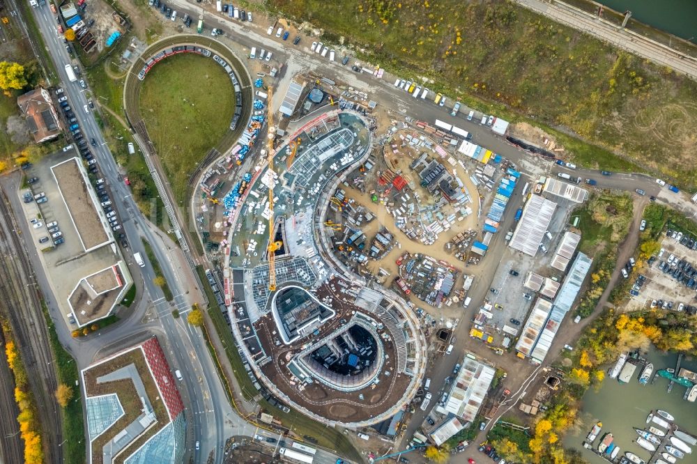 Luftbild Düsseldorf - Baustelle zum Neubau trivago- Zentrale an der Kesselstraße durch die Ed. Züblin AG im Ortsteil Medienhafen in Düsseldorf im Bundesland Nordrhein-Westfalen