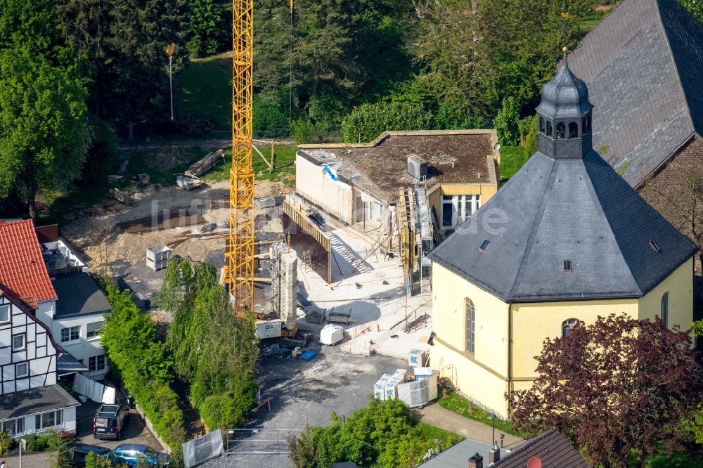 Luftaufnahme Rhynern - Baustelle zum Neubau und Umbau des Kindergarten an der Evangelische Kirche in Rhynern im Bundesland Nordrhein-Westfalen