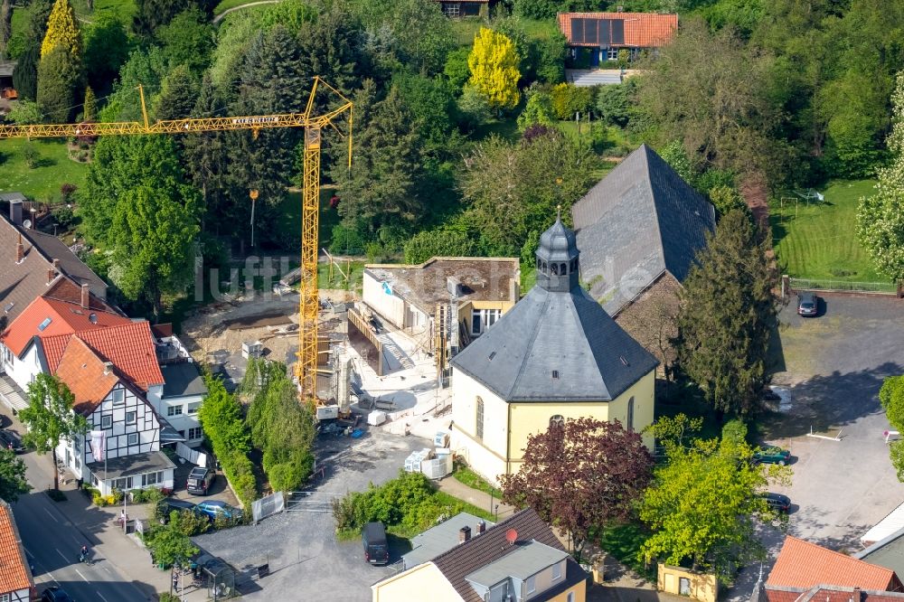 Rhynern von oben - Baustelle zum Neubau und Umbau des Kindergarten an der Evangelische Kirche in Rhynern im Bundesland Nordrhein-Westfalen