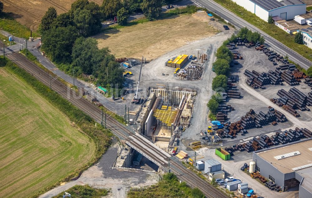 Luftaufnahme Kamen - Baustelle zum Neubau der Unterführung Südkamener Spange im Ortsteil Westick in Kamen im Bundesland Nordrhein-Westfalen, Deutschland