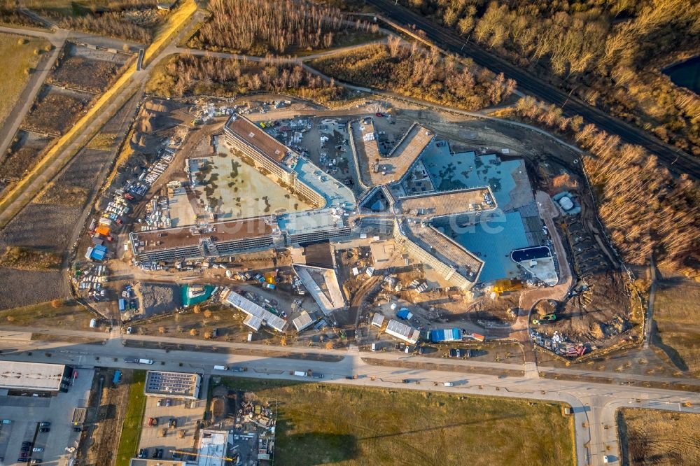 Luftaufnahme Dortmund - Baustelle zum Neubau des Unternehmens- Verwaltungsgebäude AMPRION im Ortsteil Hörde in Dortmund im Bundesland Nordrhein-Westfalen, Deutschland