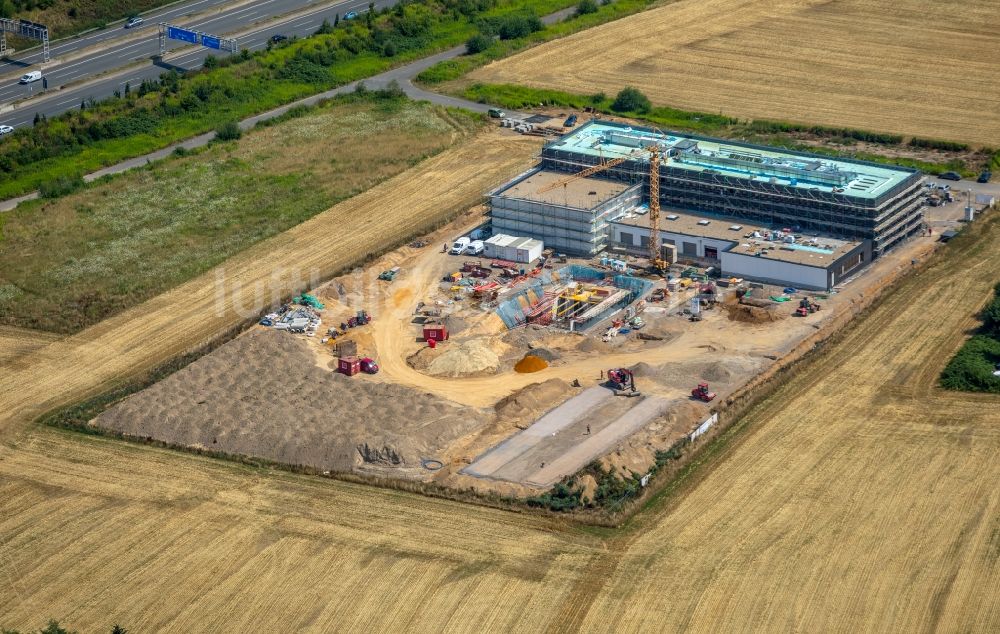 Dortmund aus der Vogelperspektive: Baustelle zum Neubau des Unternehmens- Verwaltungsgebäude der Dr. Ausbüttel & Co. GmbH im TechnologiePark Dortmund im Bundesland Nordrhein-Westfalen, Deutschland