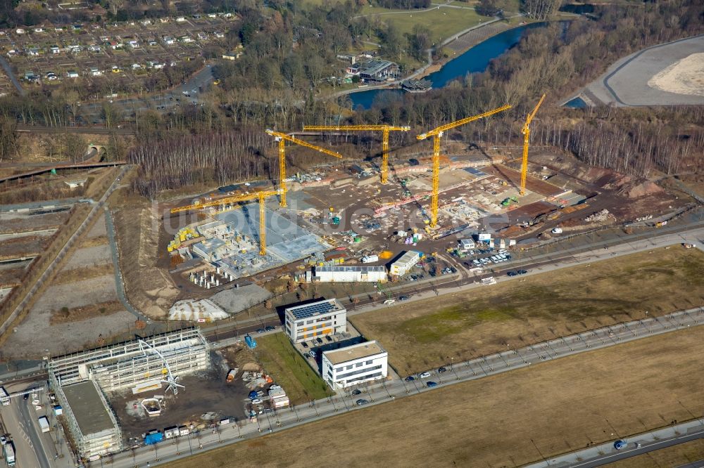 Dortmund aus der Vogelperspektive: Baustelle zum Neubau Unternehmenszentrale der Amprion GmbH im Ortsteil Hörde in Dortmund im Bundesland Nordrhein-Westfalen