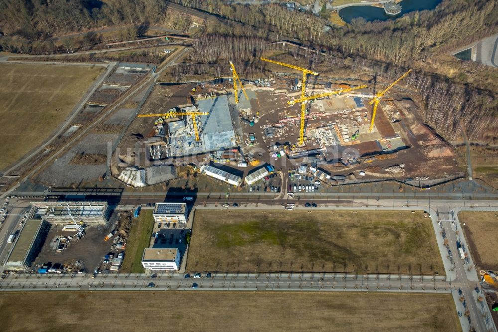 Dortmund von oben - Baustelle zum Neubau Unternehmenszentrale der Amprion GmbH im Ortsteil Hörde in Dortmund im Bundesland Nordrhein-Westfalen