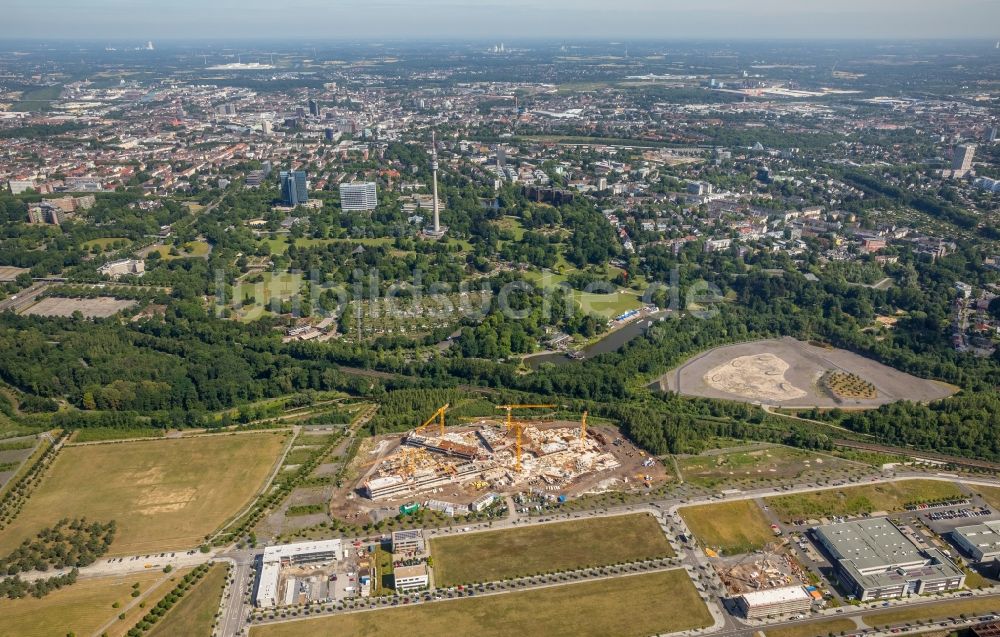 Dortmund von oben - Baustelle zum Neubau Unternehmenszentrale der Amprion GmbH im Ortsteil Hörde in Dortmund im Bundesland Nordrhein-Westfalen