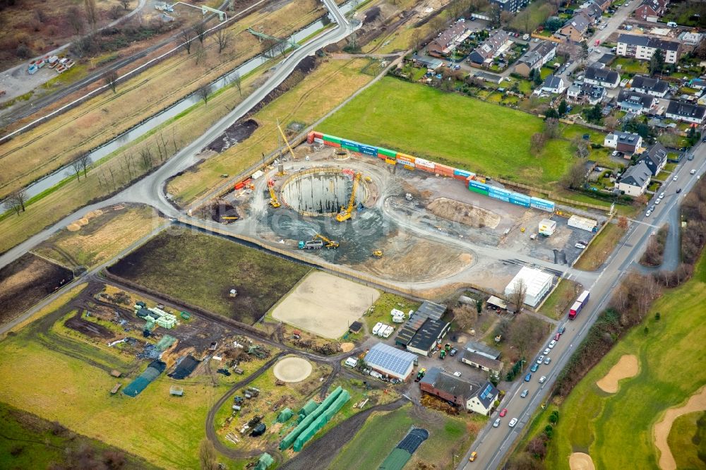 Luftaufnahme Oberhausen - Baustelle zum Neubau eines Wasser- Pumpwerkes in Oberhausen im Bundesland Nordrhein-Westfalen, Deutschland