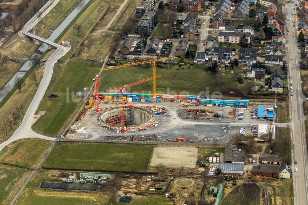 Luftaufnahme Oberhausen - Baustelle zum Neubau eines Wasser- Pumpwerkes in Oberhausen im Bundesland Nordrhein-Westfalen, Deutschland