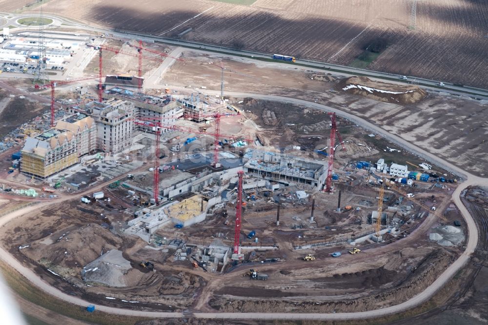 Rust von oben - Baustelle zum Neubau WASSERPARK der Freizeiteinrichtung Europa-Park in Rust im Bundesland Baden-Württemberg