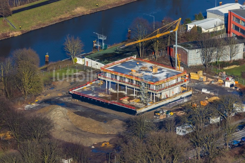 Hamm von oben - Baustelle zum Neubau eines Wassersportzentrums an der Adenauerallee im Ortsteil Heessen in Hamm im Bundesland Nordrhein-Westfalen, Deutschland