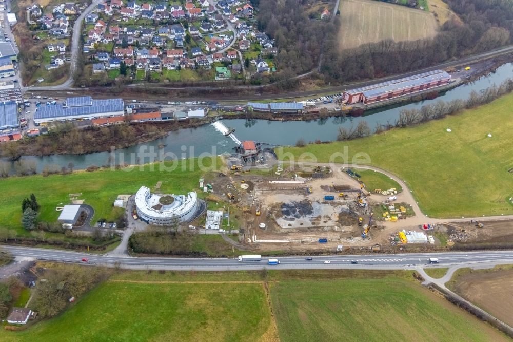 Luftbild Menden (Sauerland) - Baustelle zum Neubau des Wasserwerks Halingen zur Trinkwasser- Aufbereitung an der Provinzialstraße in Menden (Sauerland) im Bundesland Nordrhein-Westfalen, Deutschland