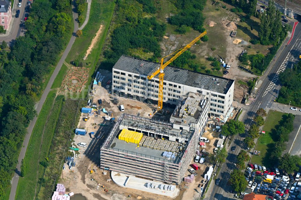 Luftbild Dresden - Baustelle zum Neubau eines Weiterbildungs- und Bildungszentrums Beruflichen Schulzentrums (BSZ) für Wirtschaft Franz Ludwig Gehe in Dresden im Bundesland Sachsen, Deutschland