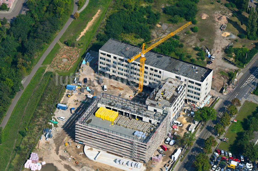 Luftaufnahme Dresden - Baustelle zum Neubau eines Weiterbildungs- und Bildungszentrums Beruflichen Schulzentrums (BSZ) für Wirtschaft Franz Ludwig Gehe in Dresden im Bundesland Sachsen, Deutschland