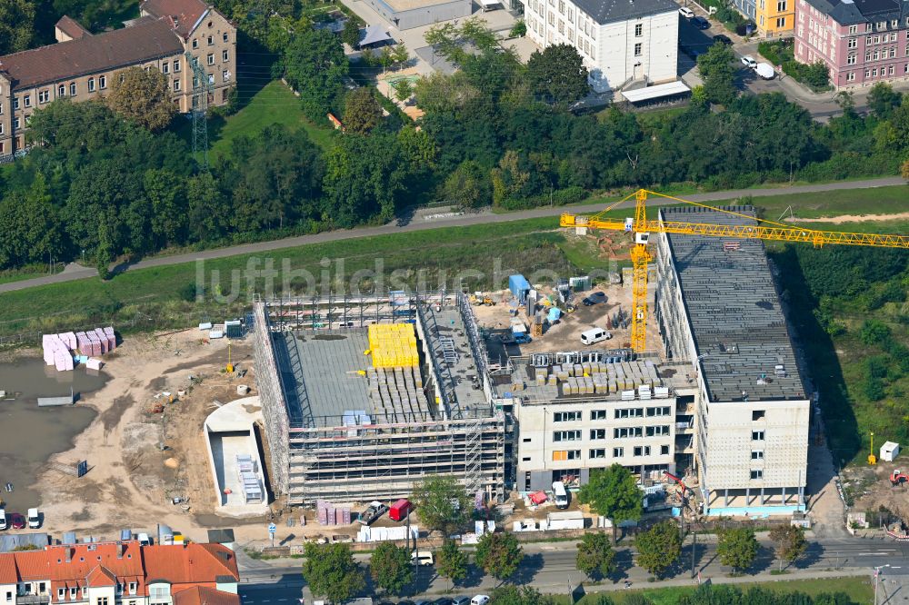 Dresden aus der Vogelperspektive: Baustelle zum Neubau eines Weiterbildungs- und Bildungszentrums Beruflichen Schulzentrums (BSZ) für Wirtschaft Franz Ludwig Gehe in Dresden im Bundesland Sachsen, Deutschland