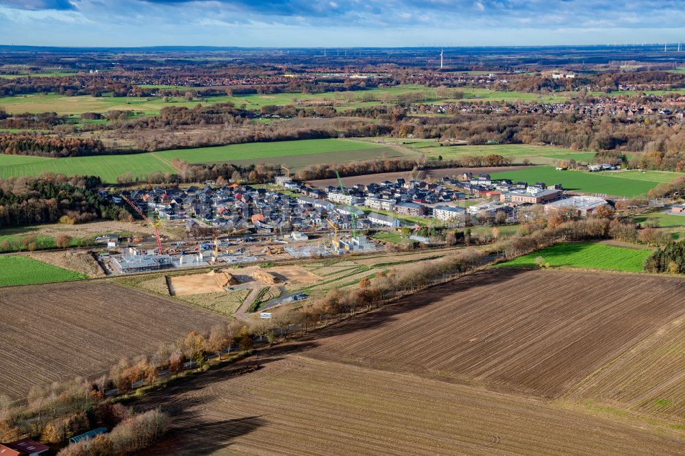 Luftaufnahme Stade - Baustelle zum Neubau eines Weiterbildungs- und Bildungszentrums im Ortsteil Riensförde in Stade im Bundesland Niedersachsen, Deutschland