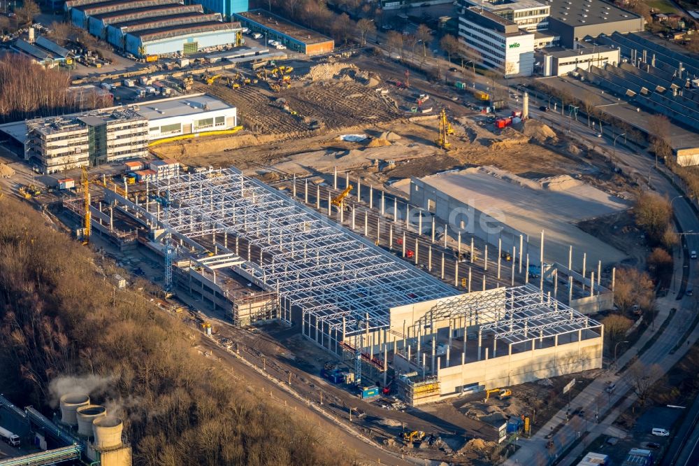 Dortmund aus der Vogelperspektive: Baustelle zum Neubau „ WILO Campus Dortmund “ an der Nortkirchenstraße im Ortsteil Hörde in Dortmund im Bundesland Nordrhein-Westfalen, Deutschland