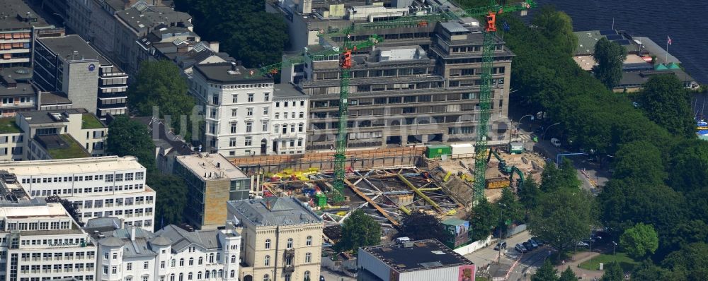 Hamburg Rotherbaum aus der Vogelperspektive: Baustelle zum Neubau des Wohn- und Geschäftshauses Alsterufer 1-3 in Hamburg - Rotherbaum