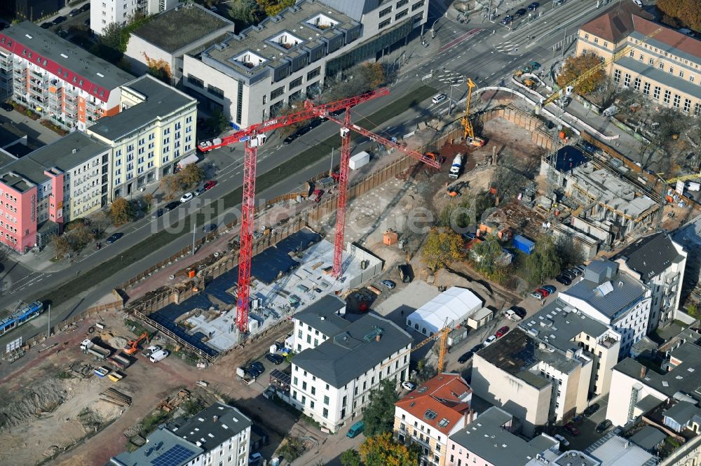 Luftbild Magdeburg - Baustelle zum Neubau eines Wohn- und Geschäftshauses an der Danzstraße Ecke Breiter Weg im Ortsteil Altstadt in Magdeburg im Bundesland Sachsen-Anhalt, Deutschland