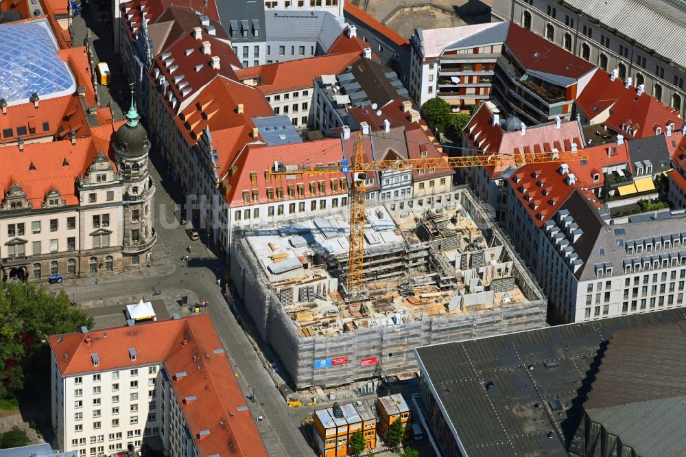 Luftaufnahme Dresden - Baustelle zum Neubau eines Wohn- und Geschäftshauses in Dresden im Bundesland Sachsen, Deutschland