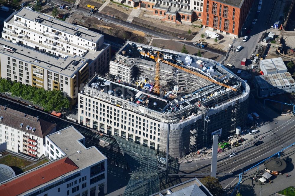 Luftaufnahme Dresden - Baustelle zum Neubau eines Wohn- und Geschäftshauses Haus Postplatz in Dresden im Bundesland Sachsen, Deutschland