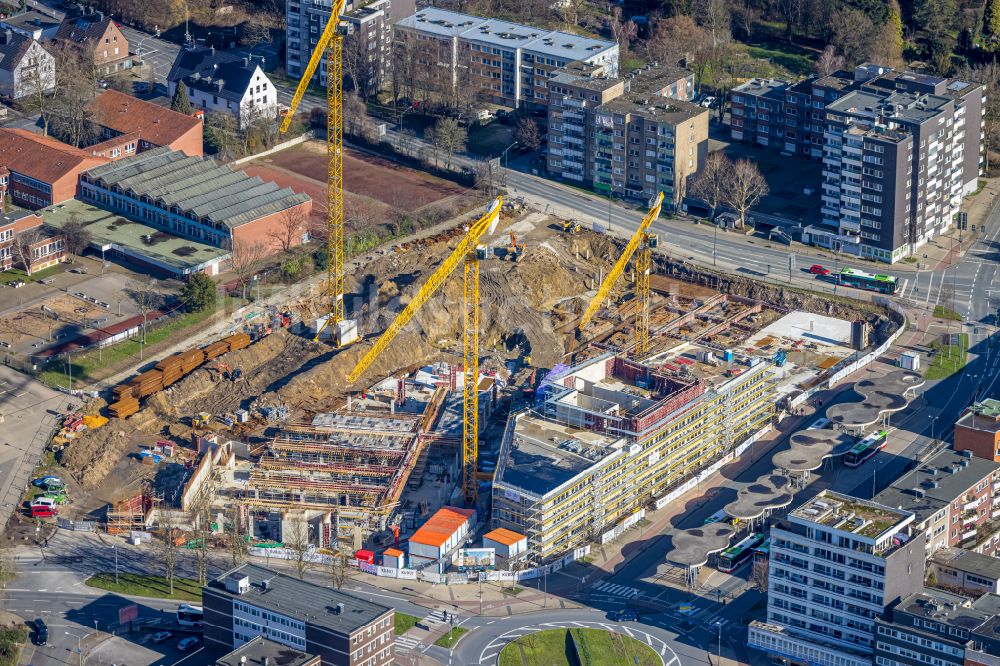 Luftaufnahme Herten - Baustelle zum Neubau eines Wohn- und Geschäftshauses Hertener Höfe in Herten im Bundesland Nordrhein-Westfalen, Deutschland