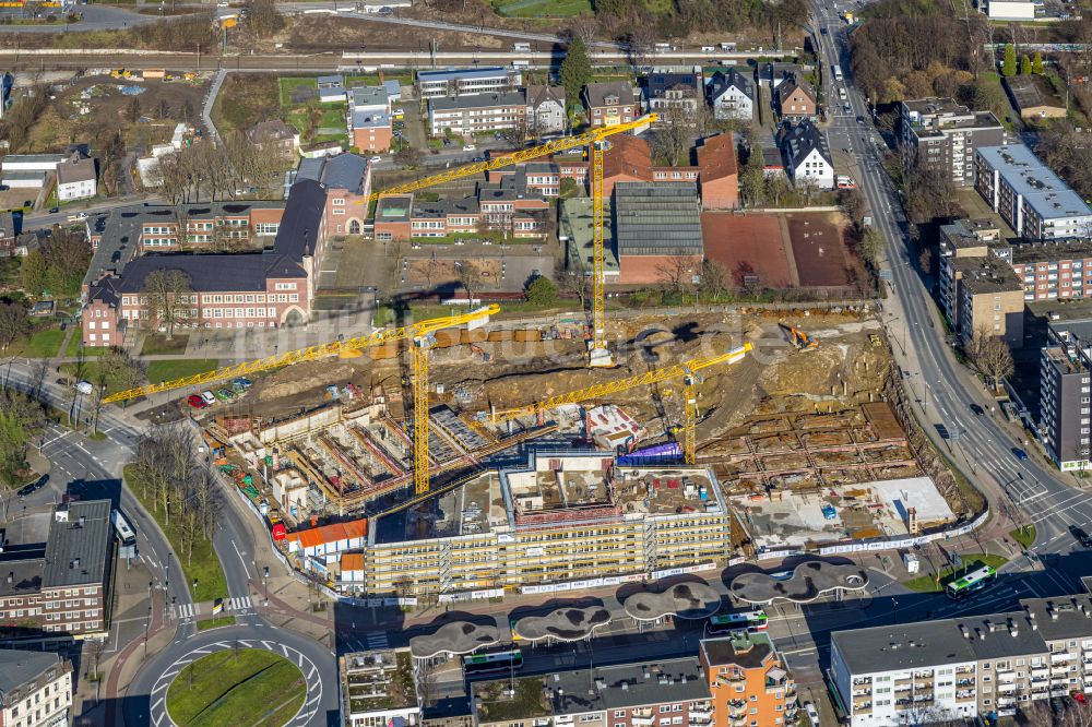 Luftaufnahme Herten - Baustelle zum Neubau eines Wohn- und Geschäftshauses Hertener Höfe in Herten im Bundesland Nordrhein-Westfalen, Deutschland