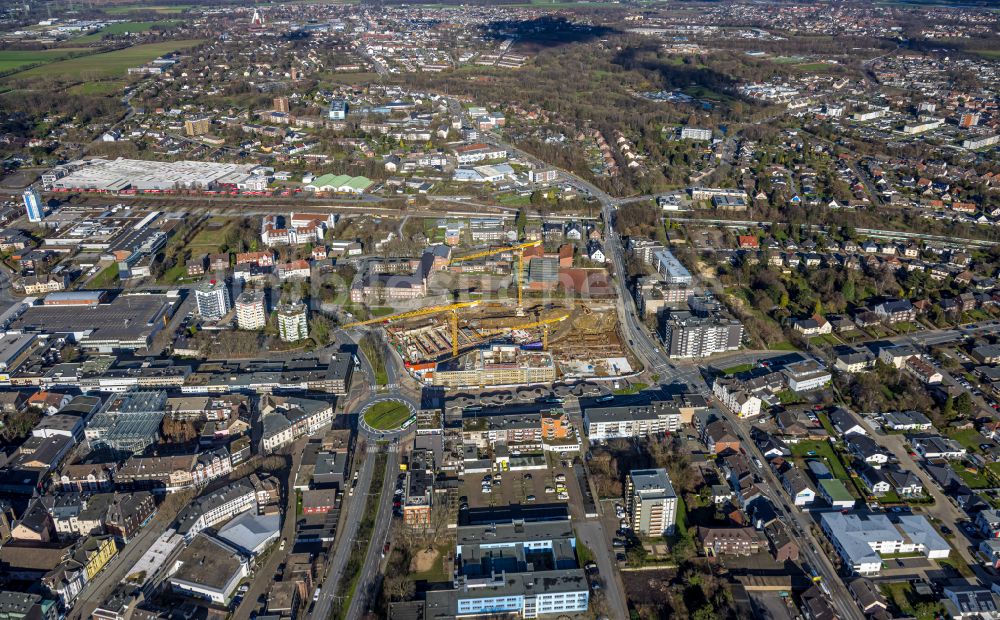 Herten aus der Vogelperspektive: Baustelle zum Neubau eines Wohn- und Geschäftshauses Hertener Höfe in Herten im Bundesland Nordrhein-Westfalen, Deutschland