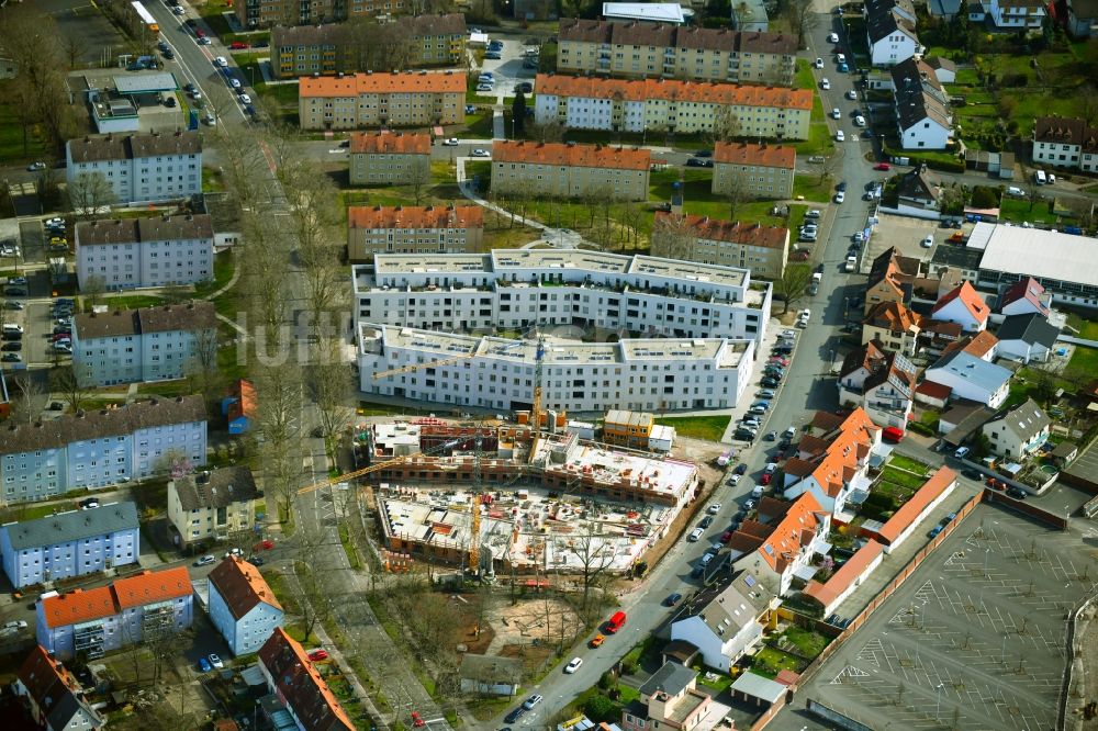 Luftaufnahme Aschaffenburg - Baustelle zum Neubau eines Wohn- und Geschäftshauses Mitscherlichweg - Spessartstraße - Bavariastraße im Ortsteil Innenstadt in Aschaffenburg im Bundesland Bayern, Deutschland