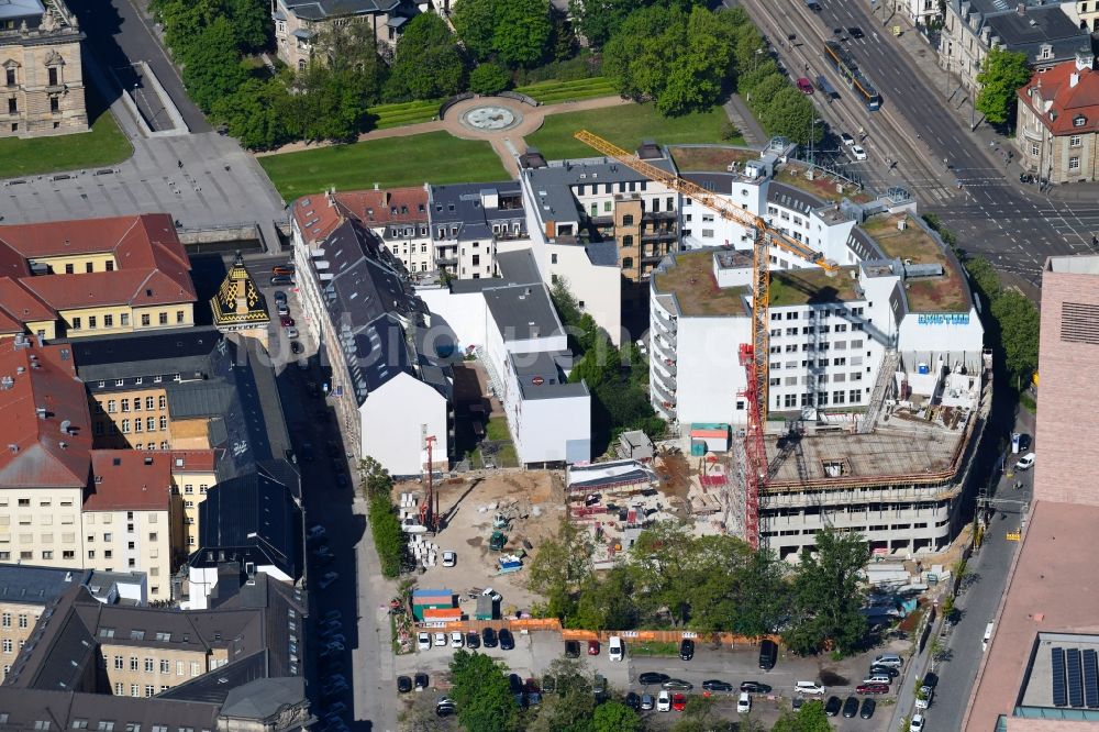 Luftbild Leipzig - Baustelle zum Neubau eines Wohn- und Geschäftshauses an der Nonnenmühlgasse in Leipzig im Bundesland Sachsen, Deutschland