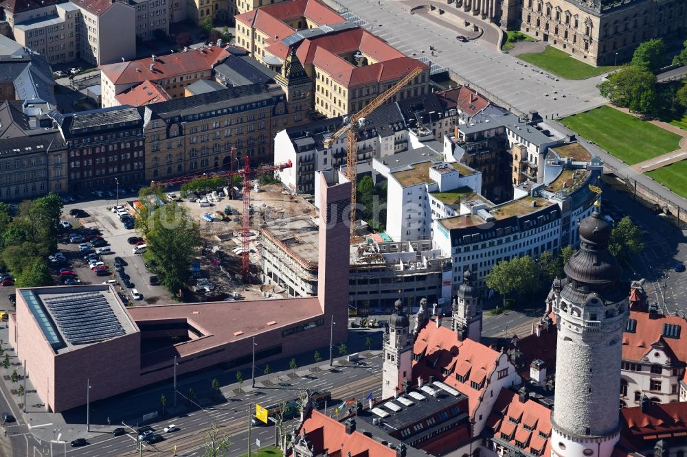 Luftaufnahme Leipzig - Baustelle zum Neubau eines Wohn- und Geschäftshauses an der Nonnenmühlgasse in Leipzig im Bundesland Sachsen, Deutschland