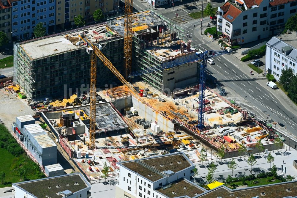 Luftaufnahme München - Baustelle zum Neubau eines Wohn- und Geschäftshauses des Paseo Carré an der Landsberger Straße - Offenbachstraße in München im Bundesland Bayern, Deutschland