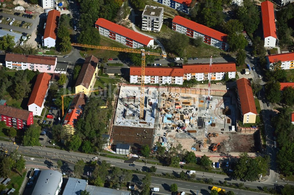 Erlangen aus der Vogelperspektive: Baustelle zum Neubau eines Wohn- und Geschäftshauses Paul-Carré in Erlangen im Bundesland Bayern, Deutschland