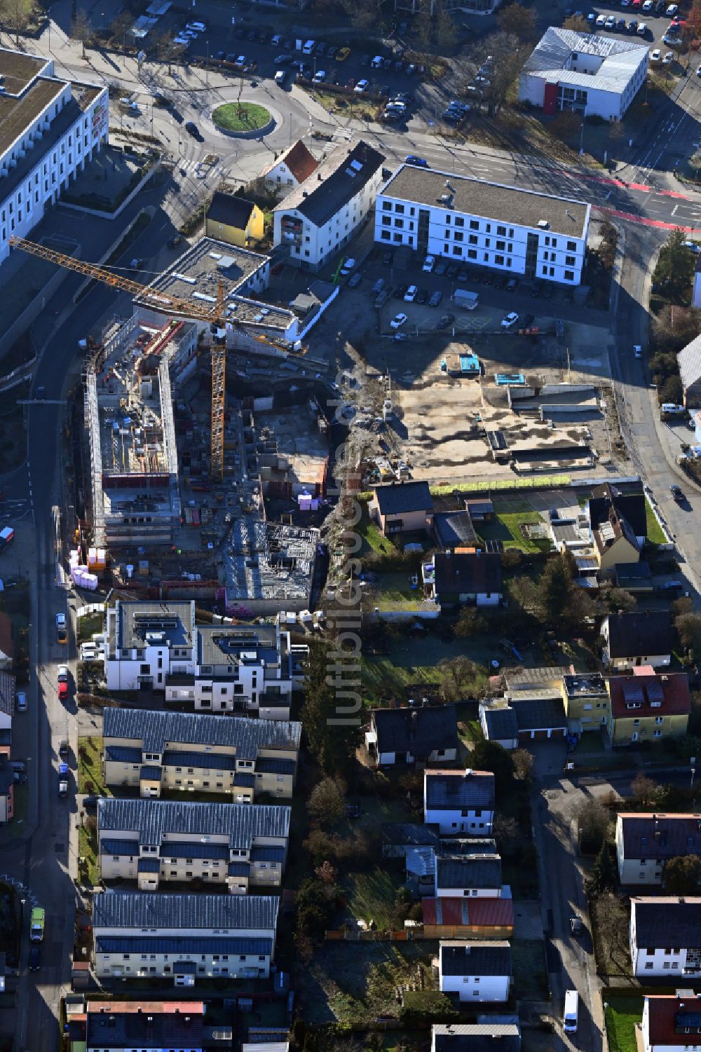 Neumarkt in der Oberpfalz von oben - Baustelle zum Neubau eines Wohn- und Geschäftshauses Schwarzach 7 in Neumarkt in der Oberpfalz im Bundesland Bayern, Deutschland