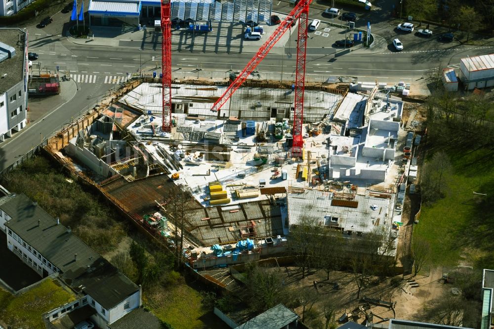 Luftbild Hanau - Baustelle zum Neubau eines Wohn- und Geschäftshauses Wallgarten im Ortsteil Steinheim in Hanau im Bundesland Hessen, Deutschland