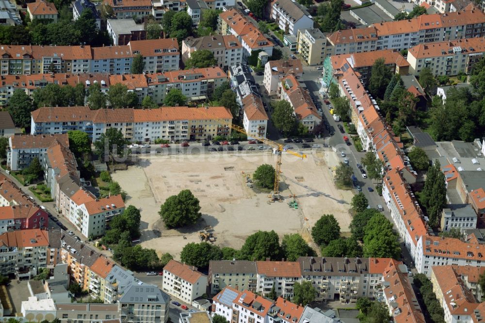 Luftbild Hannover - Baustelle zum Neubau eines Wohn- und Geschäftshauskomplexes auf dem Abrißgelände der ehemaligen Schule an der Birkenstraße in der Südstadt in Hannover im Bundesland Niedersachsen