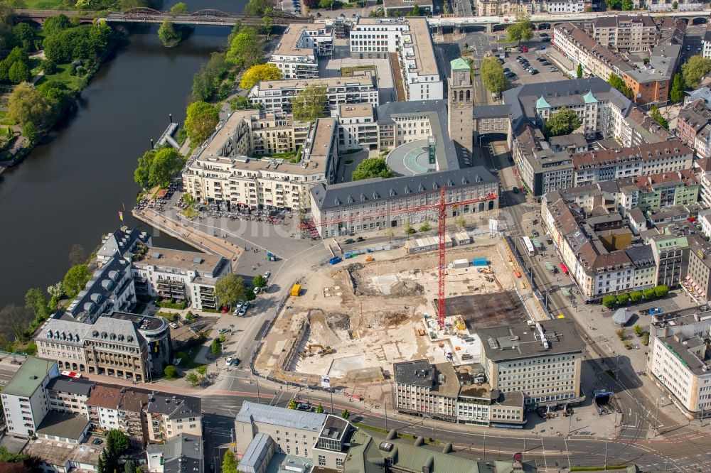 Luftbild Mülheim an der Ruhr - Baustelle zum Neubau eines Wohn- und Geschäftshausviertels in Mülheim an der Ruhr im Bundesland Nordrhein-Westfalen