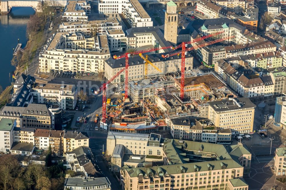 Mülheim an der Ruhr von oben - Baustelle zum Neubau eines Wohn- und Geschäftshausviertels in Mülheim an der Ruhr im Bundesland Nordrhein-Westfalen