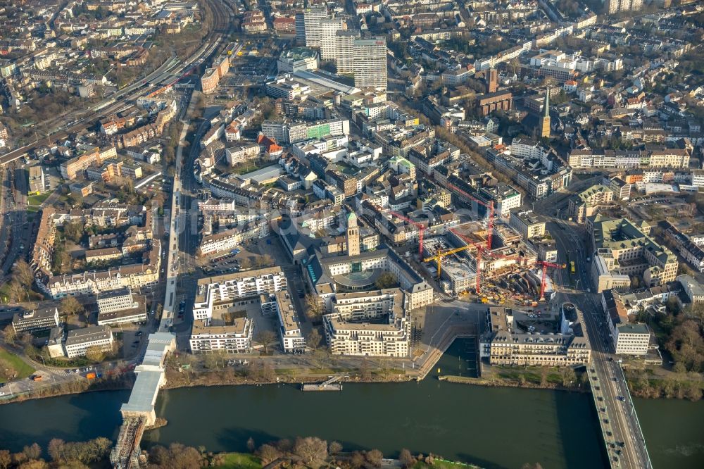 Luftaufnahme Mülheim an der Ruhr - Baustelle zum Neubau eines Wohn- und Geschäftshausviertels in Mülheim an der Ruhr im Bundesland Nordrhein-Westfalen