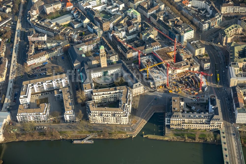 Mülheim an der Ruhr von oben - Baustelle zum Neubau eines Wohn- und Geschäftshausviertels in Mülheim an der Ruhr im Bundesland Nordrhein-Westfalen