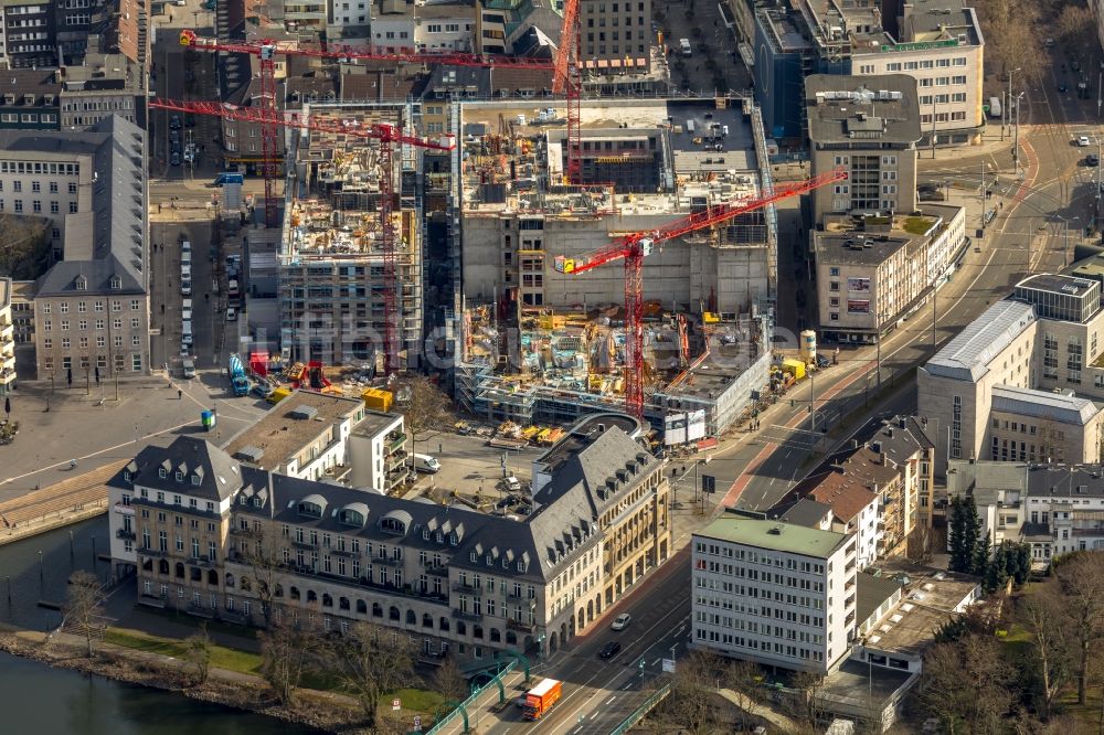 Luftbild Mülheim an der Ruhr - Baustelle zum Neubau eines Wohn- und Geschäftshausviertels Stadtquartier Schloßstraße, kurz SQS in Mülheim an der Ruhr im Bundesland Nordrhein-Westfalen