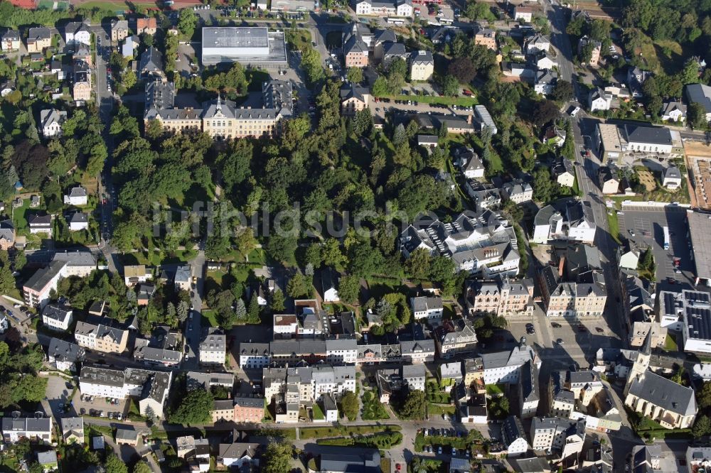 Stollberg/Erzgeb. aus der Vogelperspektive: Baustelle zum Neubau für Wohn- und Geschäftshäuser mit AldiMarkt in Stollberg/Erzgeb. im Bundesland Sachsen