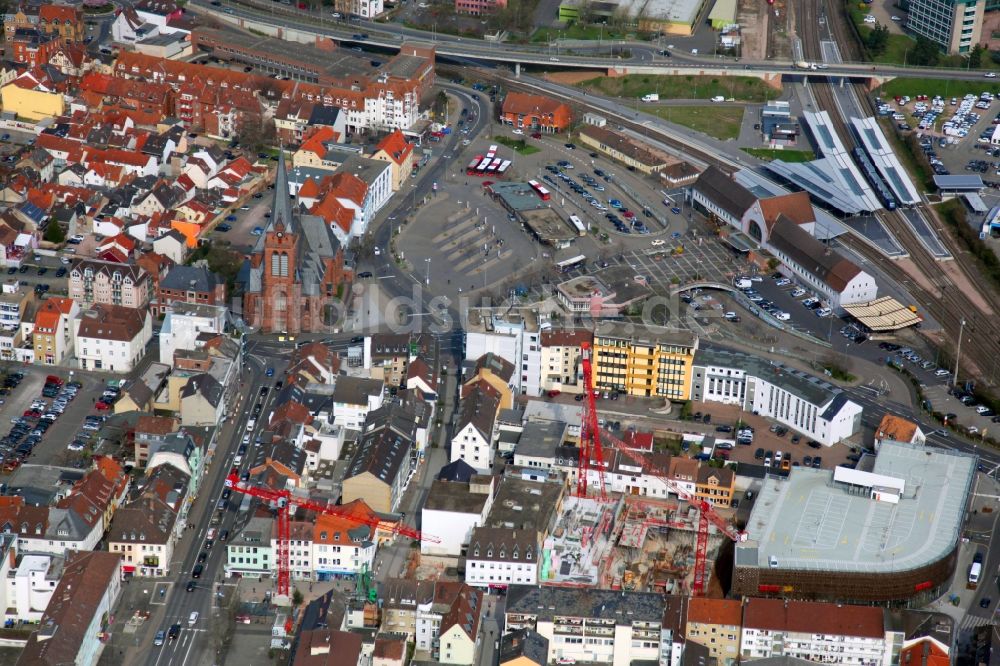 Bad Kreuznach von oben - Baustelle zum Neubau von Wohn- und Geschäftshäusern im Bereich der Mannheimer Straße in Bad Kreuznach im Bundesland Rheinland-Pfalz