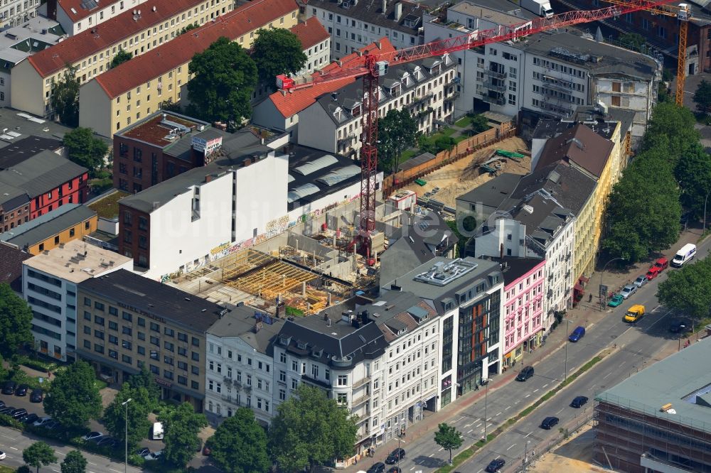 Luftaufnahme Hamburg St. Pauli - Baustelle zum Neubau der Wohnanlage Neuer Kamp durch die Riedel Bau GmbH im Stadtteil St. Pauli von Hamburg