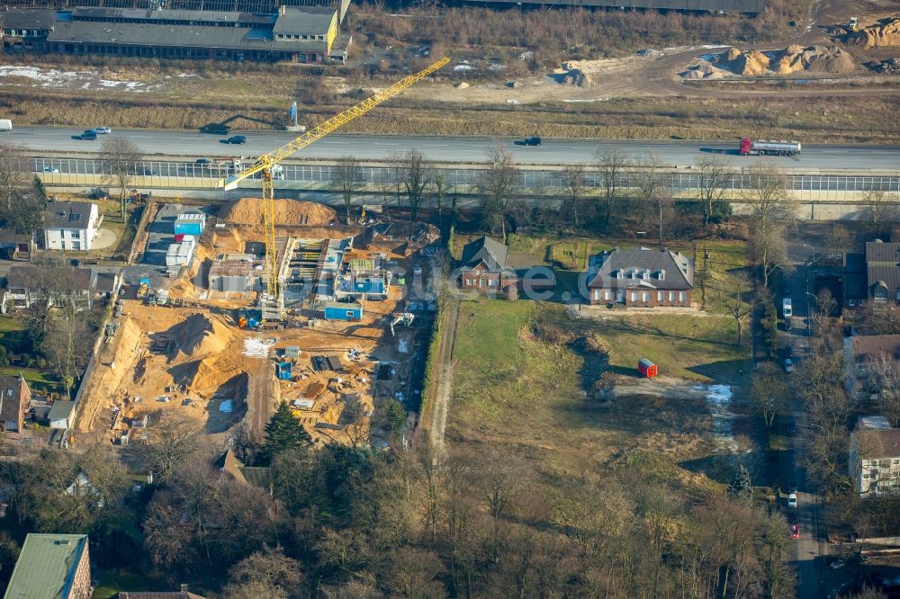 Luftaufnahme Duisburg - Baustelle zum Neubau- Wohngebiet einer Mehrfamilienhaus- Siedlung Brockhoffstraße im Dellviertel an der A59 im Ortsteil Dellviertel in Duisburg im Bundesland Nordrhein-Westfalen