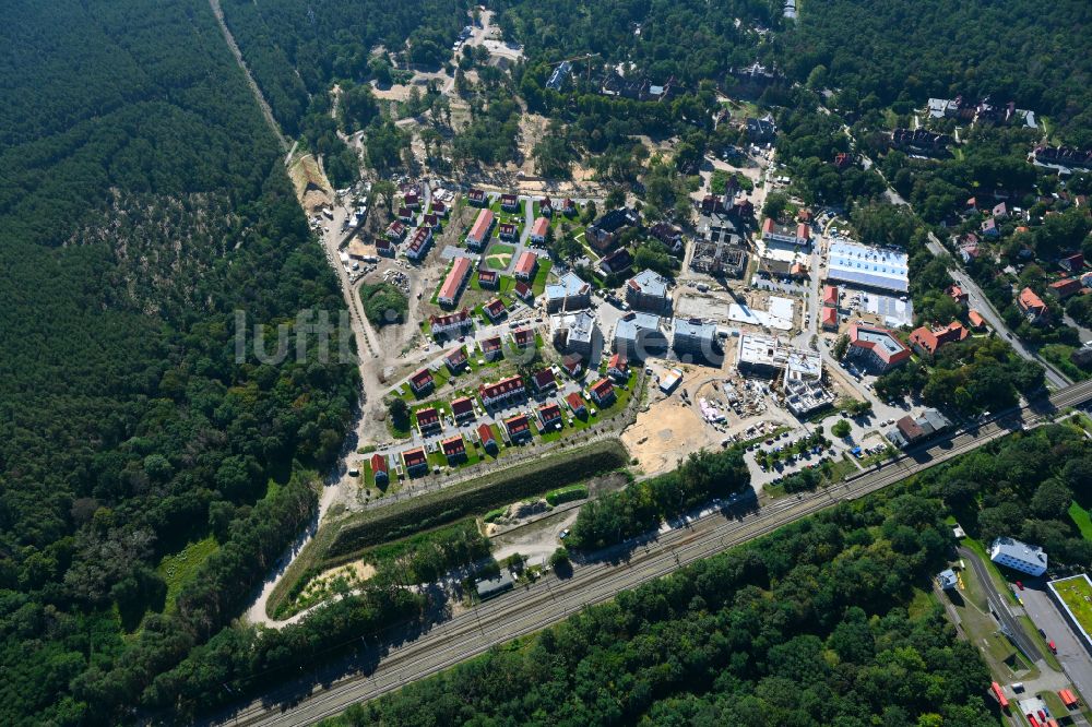 Beelitz von oben - Baustelle zum Neubau eines Wohngebiets Quartier Beelitz-Heilstätten in Beelitz im Bundesland Brandenburg, Deutschland