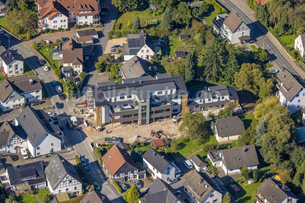 Luftaufnahme Balve - Baustelle zum Neubau eines Wohnhauses in Balve im Bundesland Nordrhein-Westfalen, Deutschland