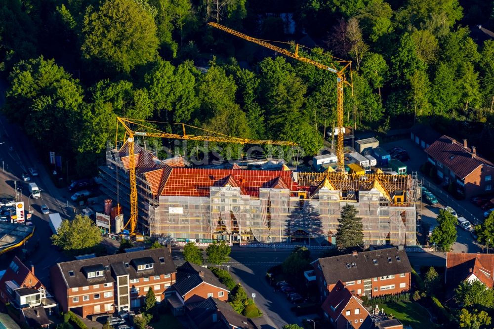 Luftaufnahme Münster - Baustelle zum Neubau eines Wohnhauses an der Dorbaumstraße Ecke Sudmühlenstraße im Ortsteil Handorf in Münster im Bundesland Nordrhein-Westfalen, Deutschland