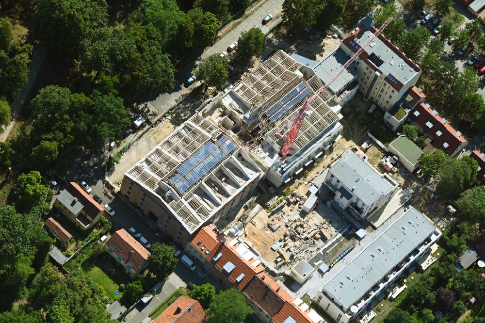 Potsdam aus der Vogelperspektive: Baustelle zum Neubau eines Wohnhauses auf dem ehemaligen Gelände der Parkstudios zwischen Wollestraße und der Straße Alt Nowawes in Potsdam im Bundesland Brandenburg, Deutschland