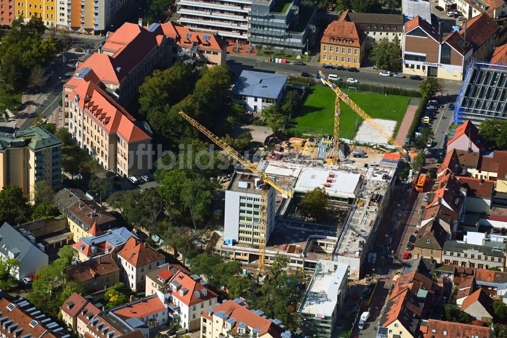 Luftbild Erlangen - Baustelle zum Neubau eines Wohnhauses Fahrstraße Ecke Südliche Stadtmauerstraße in Erlangen im Bundesland Bayern, Deutschland